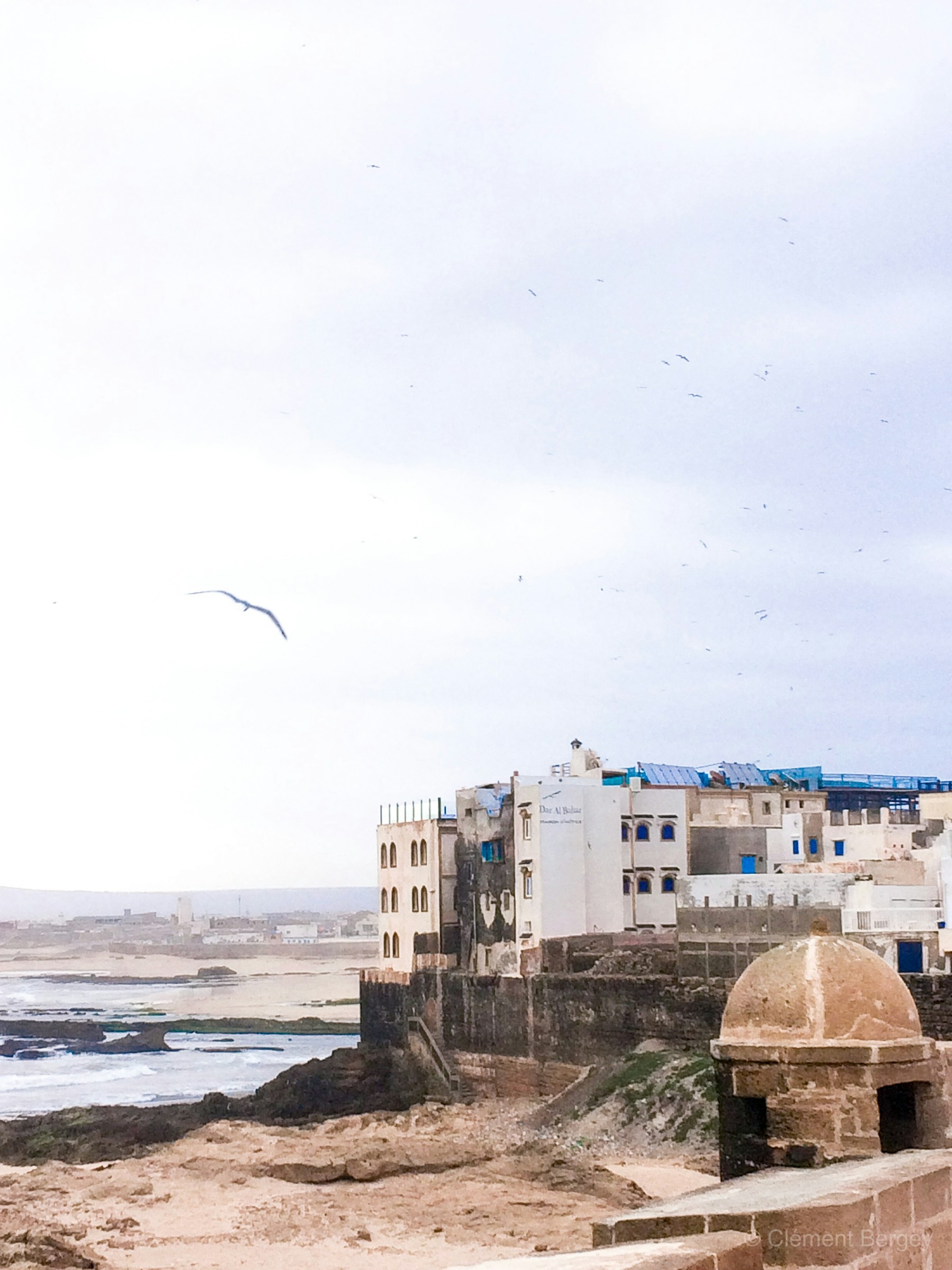 Bâtiments blancs de la médina face à l’océan Atlantique à Essaouira, au Maroc